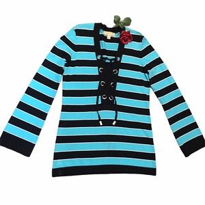 Michael Kors Top knit stripes metal grommets laced Med